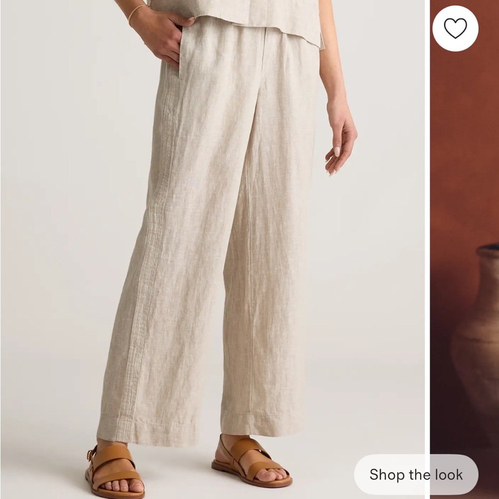 Quince Natural Beige Wide-Leg Linen Pants